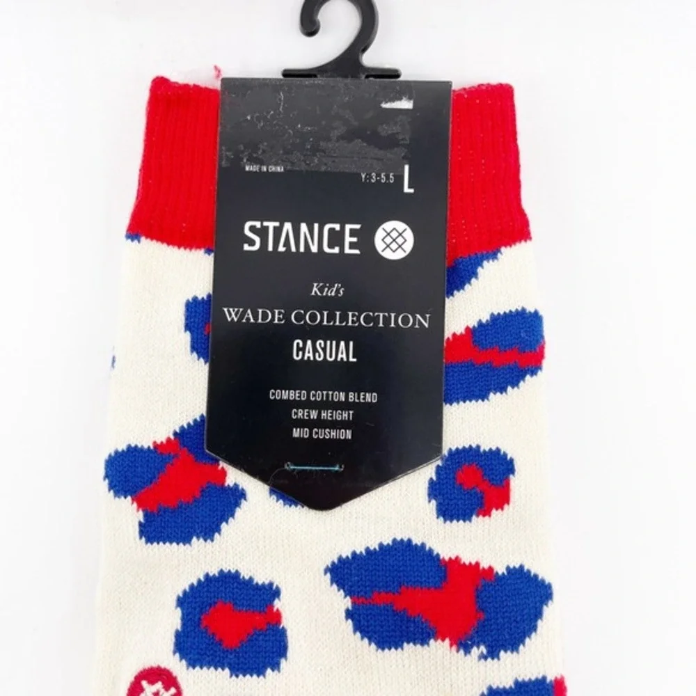Stance Youth‎ Kids Leopard Crew Socks Off White Red Size L 3-5.5